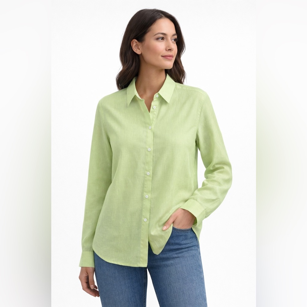 J. Jill 100% Linen Button Front Shirt Light Green/Lime Size S